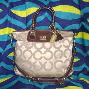 ❤️COACH Madison Op Art Julianne Khaki/Gold Convertible Satchel 12963 +3 FOBS